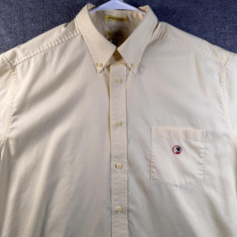Duck Head Shirt Mens XL Yellow Twill Short Sleeve Button Down Logo Pocket Casual